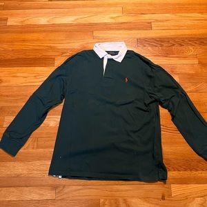 Dark green long sleeve collared polo shirt